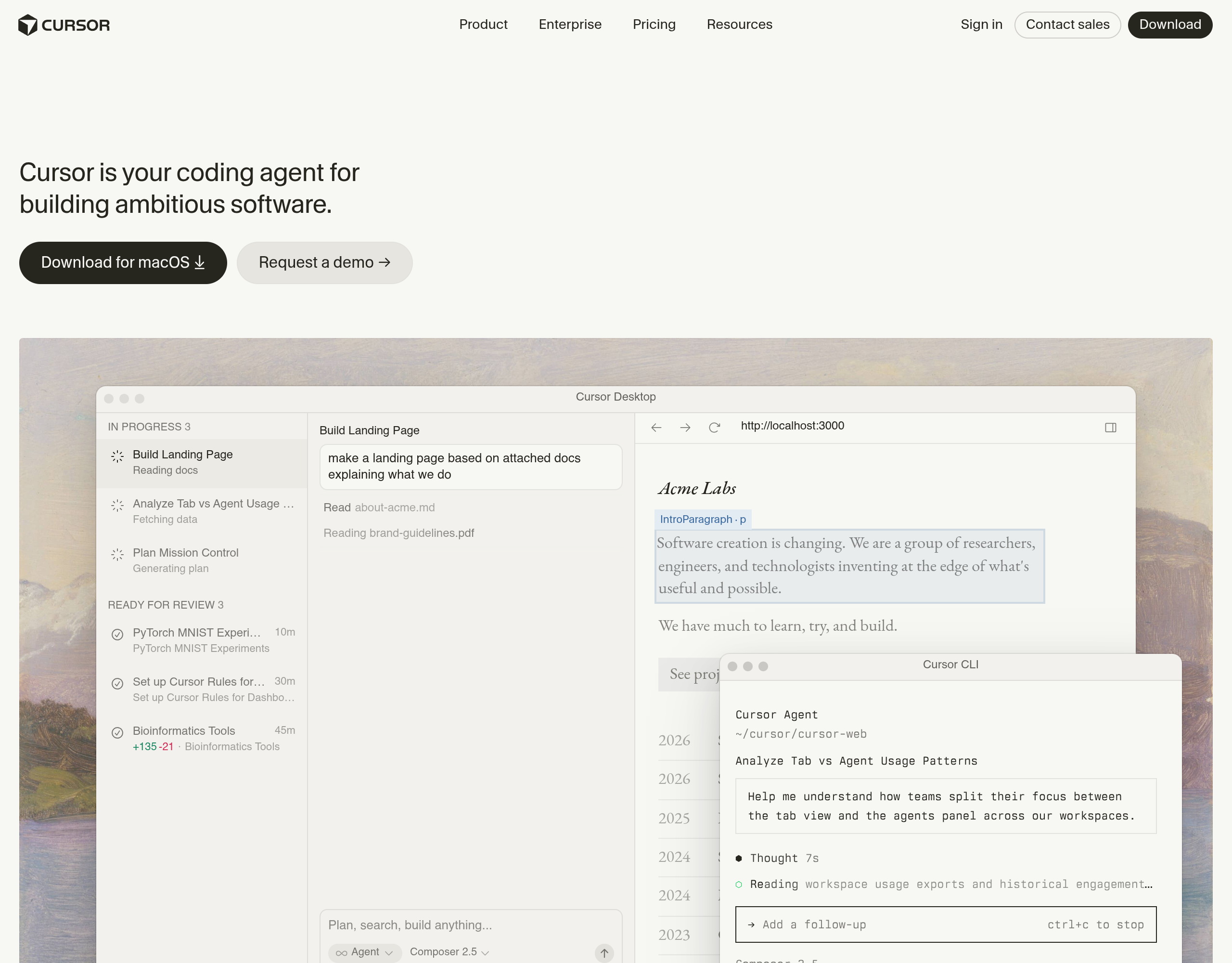 Cursor's agent task queue UI